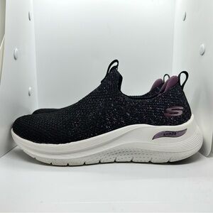 Skechers Women's Black and Purple Shimmer Slip-On Sneakers